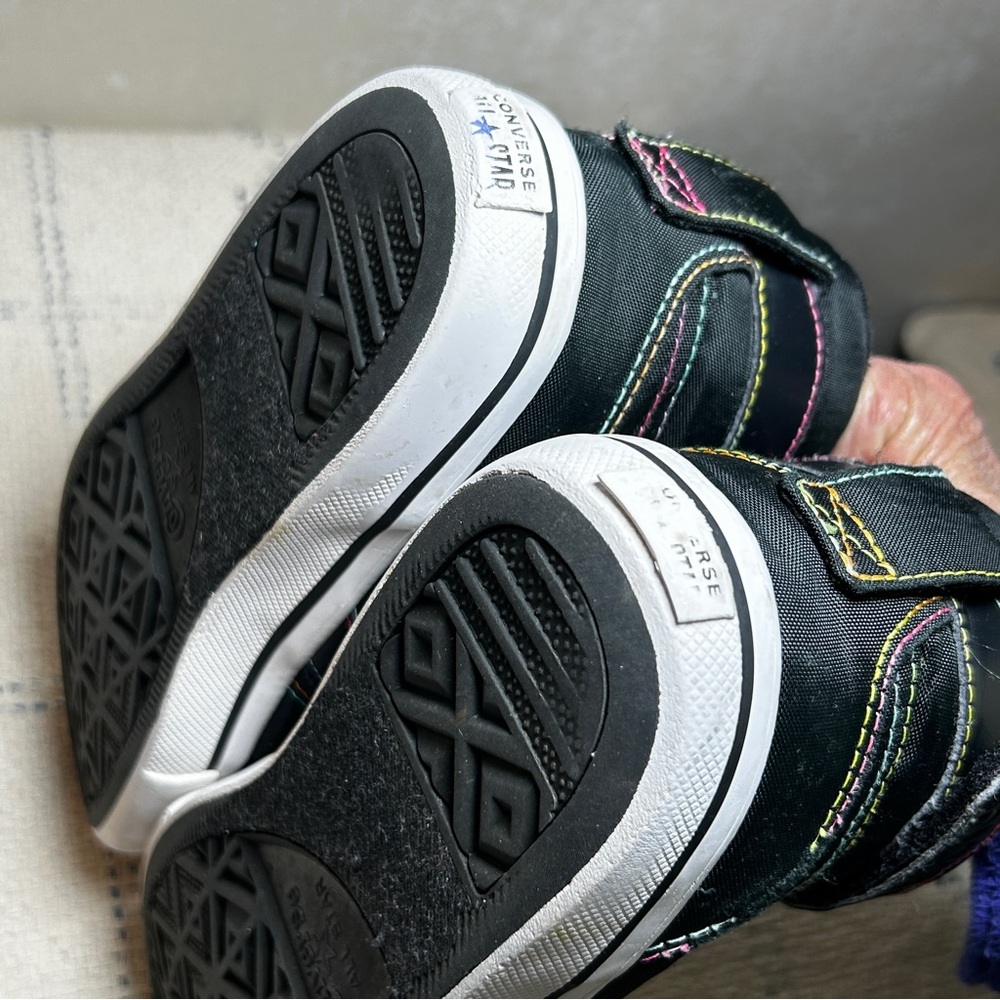 Women's Converse All Star High Tops Size 5 Black w/Rainbow Stitching Vintage - Picture 11 of 15